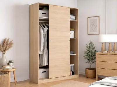 Produktbild von Kleiderschrank Dcapuan, Garderobe für Schlafzimmer, Kleiderschrank mit 2 Schiebetüren, 120x50h204 cm, Eiche