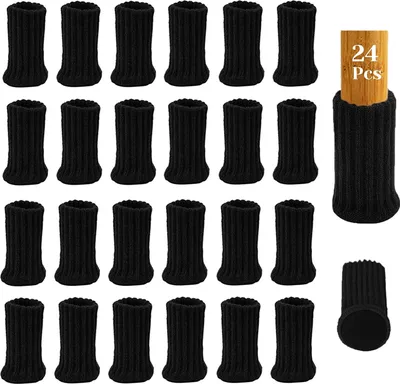 Produktbild von Welikera 24 Stuhlbeinsocken, Schwarz Möbelsocken, Elastische Gestrickte Möbelschoner, Doppellagig, Rutschfester Bodenschutz Stuhlschoner, Kratzerfrei und Lärmfrei