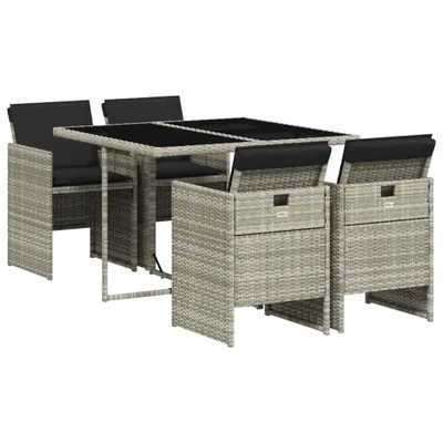 Produktbild von vidaXL 5-tlg. Garten-Essgruppe mit Kissen Hellgrau Poly Rattan