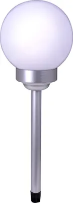 A white spherical lamp on a silver pole with a black base, isolated on a white background.