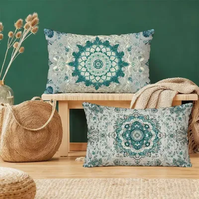 Image de Ensemble de 2 taies d'oreiller de 40 x 80 cm, vert et blanc