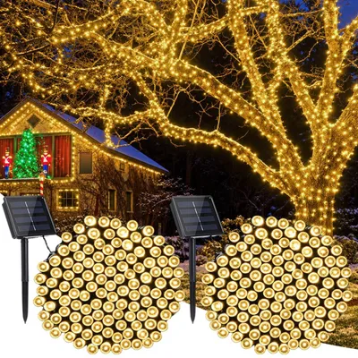 Solar-Lichterkette 20 m, 200 LEDs, warmweiß, 8 Modi, wetterfest