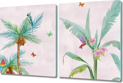 Produktbild von Glas-Herdabdeckplatte Glaskeramikkochfeld-Abdeckung Spritzschutz - 2x 40x52 cm - Paradies Dschungel