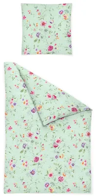 Produktbild von JACK by Bierbaum Seersucker Bettwäsche 2 tlg. 135x200cm Florentina Mint Blumenwiese Blüten Grün Pink Lila