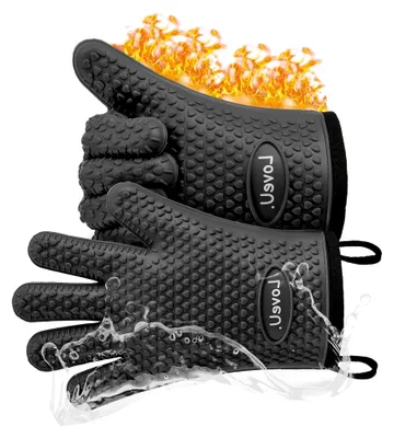 Produktbild von Grillhandschuhe – Doppelschichtige Backhandschuhe aus Silikon und Baumwolle - Hitzebeständige Ofenhandschuhe/Kochhandschuhe/Flexible Küchenhandschuhe - Ideal für BBQ und Backen