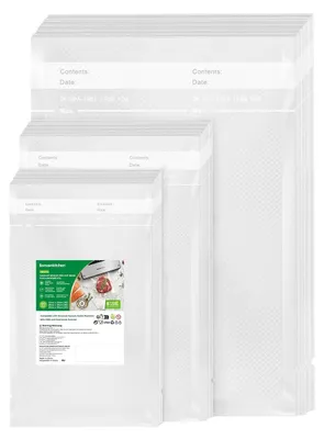 Produktbild von Vakuumbeutel Vakuumfolie Vakuumrollen - 150 Stück - 15 x 25, 20 x 30 und 28 x 40 cm - Lebensmittelecht