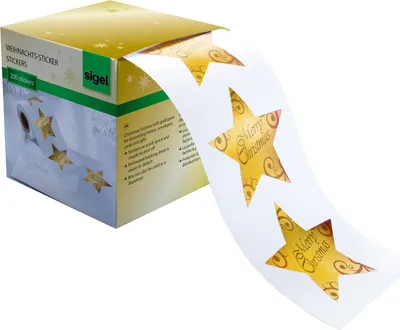 Produktbild von SIGEL CS112 Weihnachts-Sticker auf Rolle, Christmas Stars, 200 Sticker