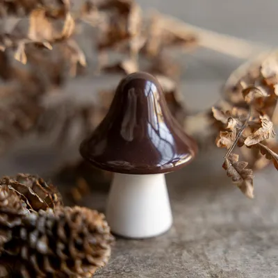 Produktbild von Dekofigur Pilz Bosten aus Keramik, braun, 4 x 6 cm, handgefertigt für Herbstdeko
