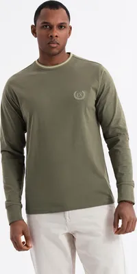 Zdjęcie produktu dla Ombre bawełniany longsleeve z dekoltem w kształcie litery U oliwkowy XL