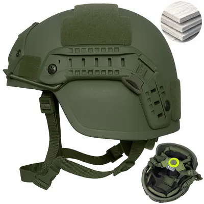Immagine prodotto di Elmetto tattico balistico MICH NIJ IIIA di Linomag®, resistente ai proiettili da 9 mm, .357 SIG e .44 Magnum, compatibile con visori notturni, slitta FAST, sistema di regolazione a 360°, materiale PE ultra-resistente, taglia M, verde militare