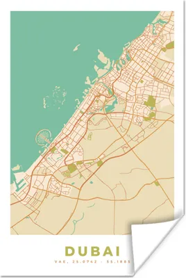 Produktbild von MuchoWow® Poster Dubai - Stadtplan - Vintage - Karte 40x60 cm - Plakate für die Wand - Poster Babyzimmer