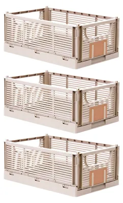 Produktbild von Faltbare Klappbox M 3er Set stabiler Einkaufskorb stapelbarer Transportkorb Aufbewahrungskiste - Natur