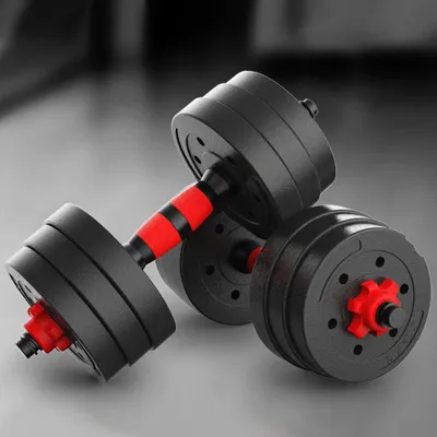 Zdjęcie produktu dla Zestaw treningowy – sztanga i hantle 2 w 1 – regulowany ciężar 20–25 kg – trening w domu – antypoślizgowy uchwyt – czarny/czerwony