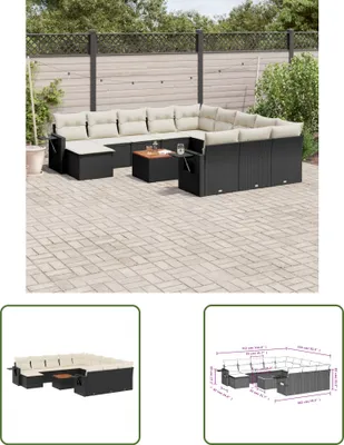 Produktbild von The Living Store 13-tlg. Garten-Sofagarnitur mit Kissen Schwarz Poly Rattan