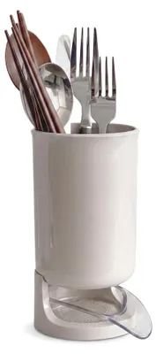 Besteckhalter mit Wasserablauf, Kunststoff, beige, 9,2x9,2x17 cm