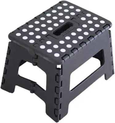 Produktbild von Bis 150 KG, Höhe 22 cm, Tritthocker Klappbar, Klappstuhl, Klapphocker, Falthocker, Faltbarer Hocker, Kinder, Fußhocker (Schwarz)