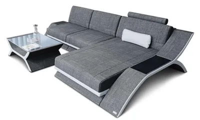 Produktbild von Ecksofa Calabria L-Form aus Stoff, 3.41 m breit, mit LED Beleuchtung und Multifunktionskonsole