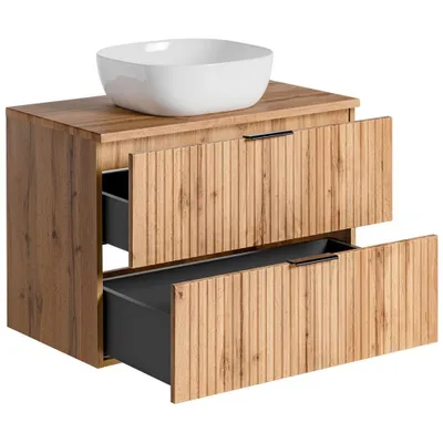 Produktbild von Waschtisch-Unterschrank 80cm mit Keramik Waschbecken ADELAIDE-56 Wotaneiche Rillenoptik, B/H/T 80,6/74,2/46,5 cm