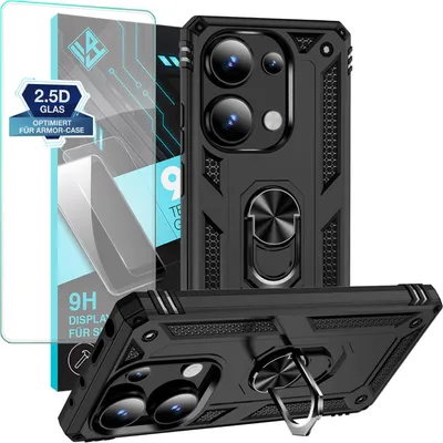 Produktbild von Armor Outdoor Handyhülle für Xiaomi Redmi Note 13 Pro Handy Panzer Case Schutzhülle mit 9H Displayglas Displayschutz Farbe: Schwarz