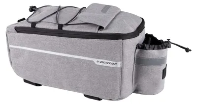 Produktbild von Dunlop Fahrradtasche für Gepäckträger 7 Liter - Kühltasche - Klettverschluss - mit Zusätzlichen Staufächern und Flaschenhalter - Isolierte Innenschicht - mit Schulterriemen - Grau