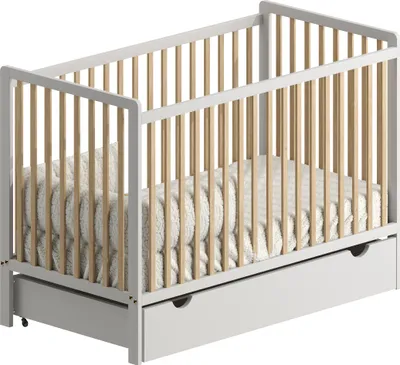 Produktbild von 2in1 Babybett mit Matratze und Schublade 120x60cm,3 ausziehbare Sprossen, 3-stufige Verstellung , mit RausfallsKiefernholz inkl. Lattenrost