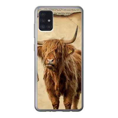 Produktbild von MuchoWow® Handyhülle Schutzhülle Hülle für Samsung Galaxy A52 5G Schottischer Highlander - Retro - Zeitungsartikel Silikon Softcase Handy Hülle - Umschlag