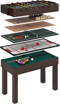 Produktbild von anaterra® Multigame Spieltisch - 9 in 1, Billard, Hockey, Tischtennis, Kicker, Shuffleboard, Würfelspiel, Schach, für Erwachsene/Kinder, Zubehör