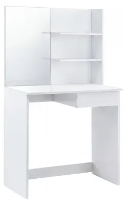 Schminktisch Wohnling 75 cm Weiß mit integriertem Spiegel, zwei Ablagefächern und Schublade in Gesamtansicht.
