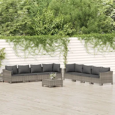 Produktbild von 9-tlg. Garten-Lounge-Set mit Kissen Grau Poly Rattan , Gartenmöbel-Sets Design 2024