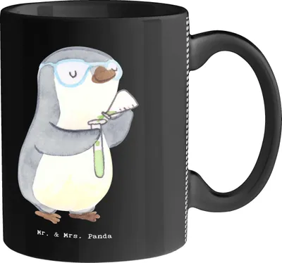 Produktbild von Mr. & Mrs. Panda Kaffeetasse Chemielaborant Herz - Schwarz - Geschenk, Experiement, Wissenschaftler, Forschung, Labor, Keramiktasse, Studium, Tasse, schöne, haferl, Pott