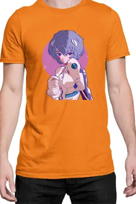 Zdjęcie produktu dla Męska Koszulka Manga Japan Anime Comics Animation Neon Anime Genesis Manga Evangelion Rei Ayanami 05, Man M / Pomarańczowy