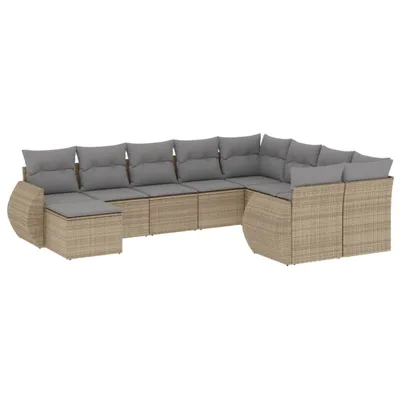 Produktbild von 10-tlg. Garten-Sofagarnitur mit Kissen Beige Poly Rattan