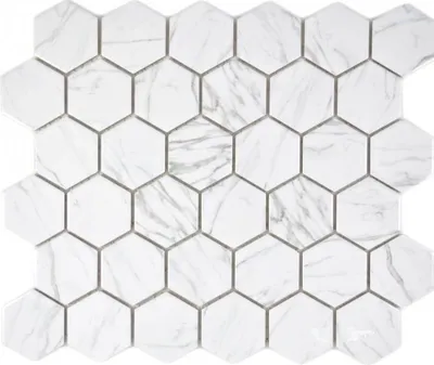 Produktbild von Keramik Mosaik Hexagon Carrara weiß glänzend Mosaikfliese Wand Fliesenspiegel Küche Bad