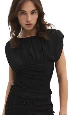 Produktbild von Rückenfreie Bluse mit Raffdetails, Black, S