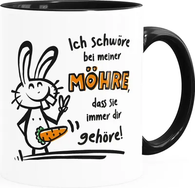 Produktbild von Kaffee-Tasse Liebe Lustig Ich schwöre bei mener Möhre Hase witzige Geschenke Valentinstag Moonworks® weiß-innen-schwarz Keramik-Tasse