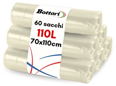 Imagen del producto de 60 bolsas de basura transparentes de 110 litros con cierre