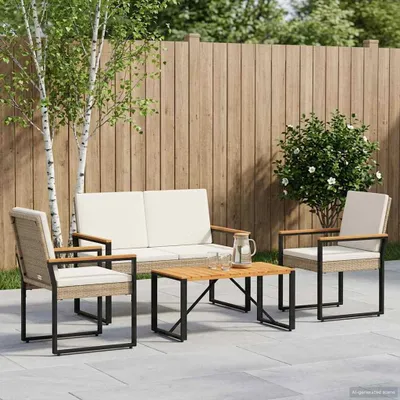 Imagen del producto de Maison Exclusive - Juego de muebles de jardín, 4 piezas. Ratán sintético en color beige y crema