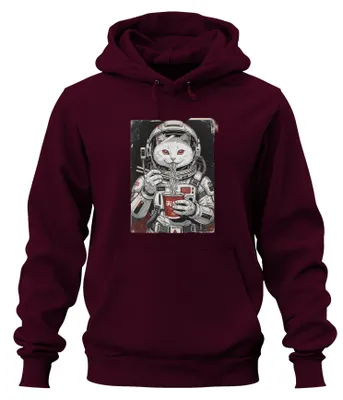 Obrázek produktu pro Ramen, kočka, astronaut, vesmír, nudle, Japonsko, mikina s kapucí, barva: vínová, velikost: M