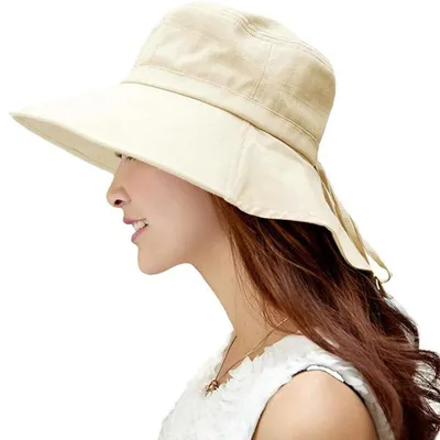 Productafbeelding van Sonnenhoed voor dames, UPF 50, zomerhoed met nekbescherming, brede rand, katoen, beige