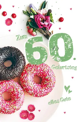 Produktbild von 60. Geburtstag - Karte mit Umschlag - bunte Donuts