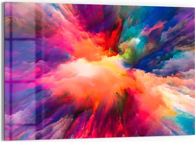 Produktbild von DEQORI Glasbild Echtglas 90x60 cm 'Bunte Farbwolke' Wandbild Bild modern Deko