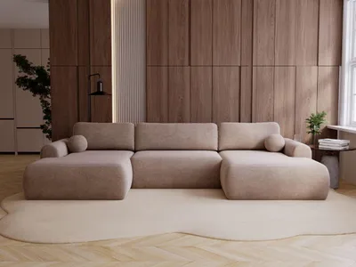 Produktbild von GrainGold Ecksofa U-Form Savana - Ecksofa mit Schlaffunktion, Bettkasten - Wohnlandschaft, Wohnzimmer Ecksofa - Eckcouch Dunkelbeige (Vena 14)