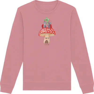 Produktbild von Mr. & Mrs. Panda Bio Pullover Marienkäfer Fliegenpilz Größe L - Canyon Pink - Geschenk, Sweatshirt, Lustige Sprüche, Baumwoll, Haus, Sweater, Fleigenpilzhaus, Pulli