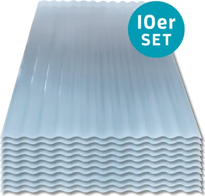 Produktbild von Kaiser plastic Wellplatte Sinus | 900 mm x 1200 mm | 10er SET - 10 Stück | 0,8 mm Plattenstärke | aus Polycarbonat ( PC ) | Welle Sinus 76 / 18
