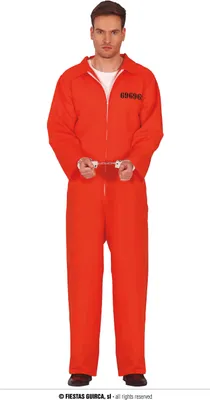 Image de Voleur Costume d'Halloween Tenue de prison Détenu Costume orange Malfrat Fête Fun Entrée en scène Voleur Bandit Thème, Taille : 48 - 50 (M) Couleur : Orange