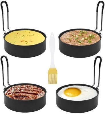 Produktbild von Silikon Eierbehälter 4 Stück - Rostfreier Stahl - Antibakterielle Beschichtung - Faltschlauchgriff - 9,9 cm Durchmesser
