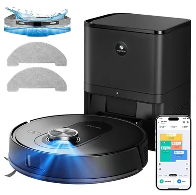 Image de Aspirateur-balai avec fonction serpillère - Q8 Max+ - Puissance d'aspiration de 8000 Pa - Sac à poussière de 3 litres - Autonomie de 200 minutes - Vidange automatique en 60 jours - Navigation LDS LiDAR - Contrôle via application etvocale