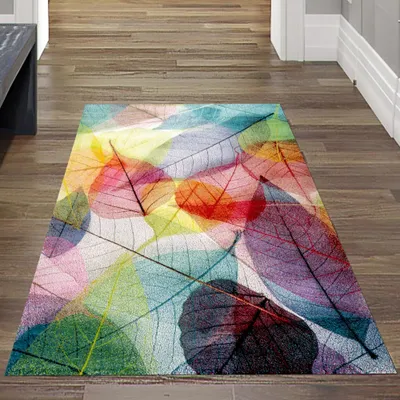 Zdjęcie produktu dla Dywan do salonu sypialnia wzór liście łatwy w pielęgnacji kolorowy rozmiar - 80 x 150 cm