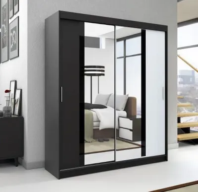 Produktbild von Schwebetürenschrank, 2-türig Schrank! Moderne Garderobe für Kleidung. Verschiedene Farben (Weiß, Schwarz, Somona) Kleiderschrank BRANI   160 cm