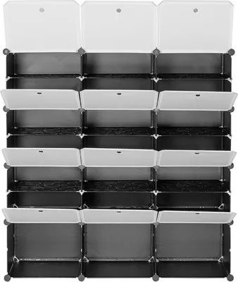 Produktbild von FCH Schuhschrank, Schuhregal, DIY Baukastensystem, 3 Reihen, 7 Ebenen, 14 Fächer, Modular, steckbare Trennwand, 122*32*122cm, schwarz und weiß